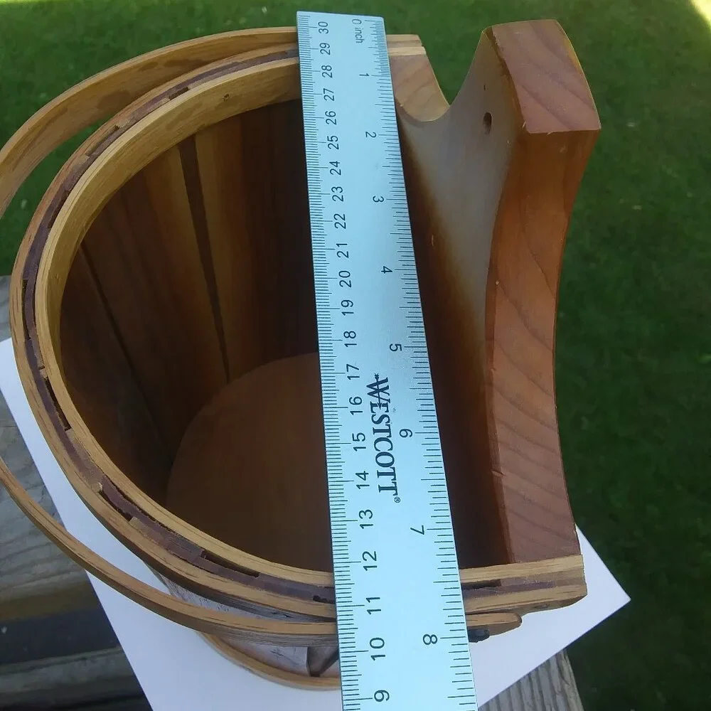 VTG hand crafted artist signed wood half bucket with handle primitive farmhouse